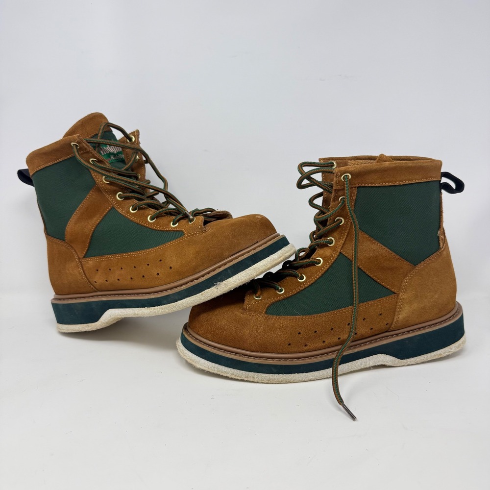 Hodgman Wadelite Wading Boots Brown Green Suede Canvas Felt Sole Mens Size 8